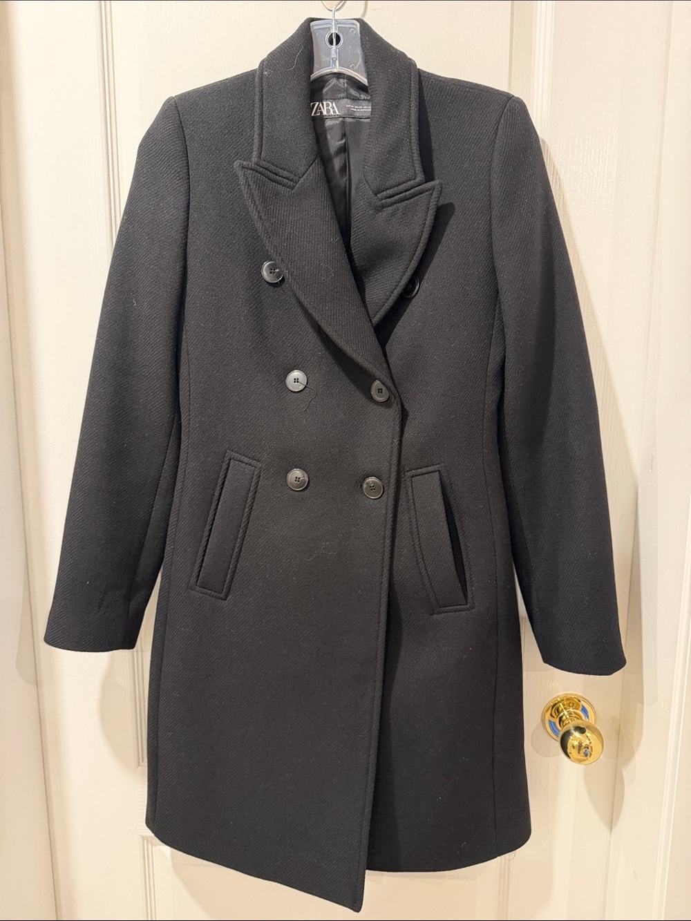 Zara Black Double-Breasted Pea Coat